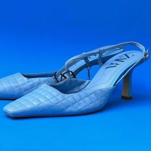 Zara Leather Quilted Heeled Slingback Shoes Size 38